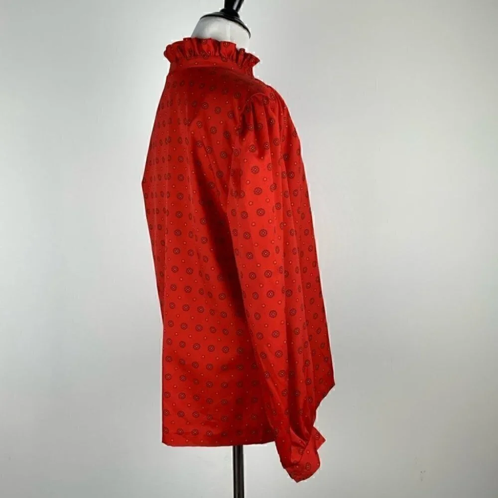 Pins and Needles Womens top size 18 Red geometric ruffle button down vintage 80s